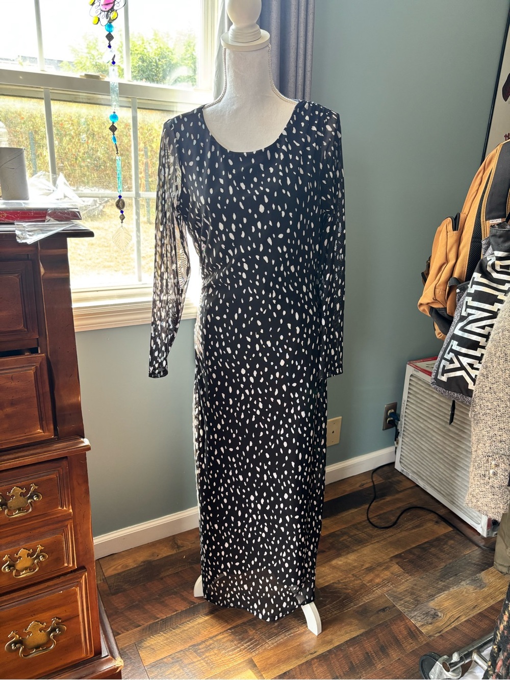 Rachel Zoe Black Maxi Dress with White Spot Print